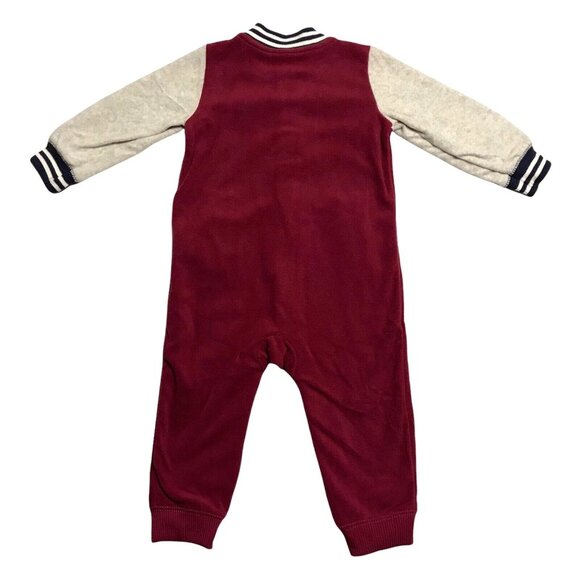 Carter’s Baby Boys One Piece Fleece Jumpsuit 3-12M Burgundy Long Sleeve Outfit - Picture 3 of 7